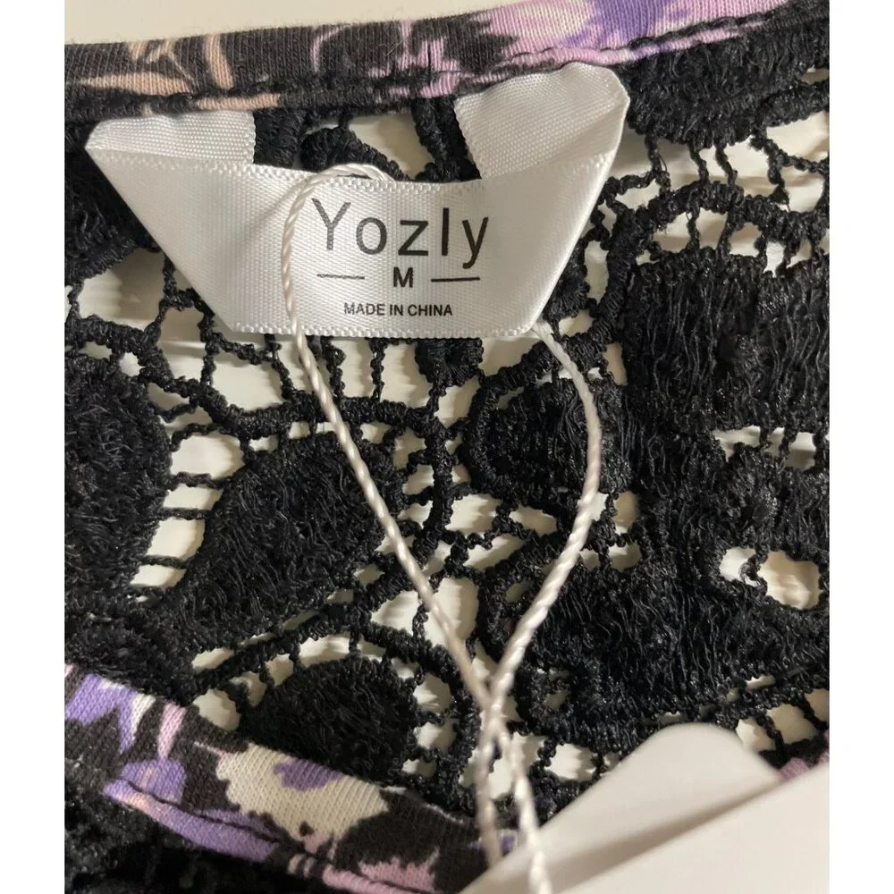 Yozly Womens Size Medium Black Purple Floral Tank Dress Pockets - Picture 7 of 11
